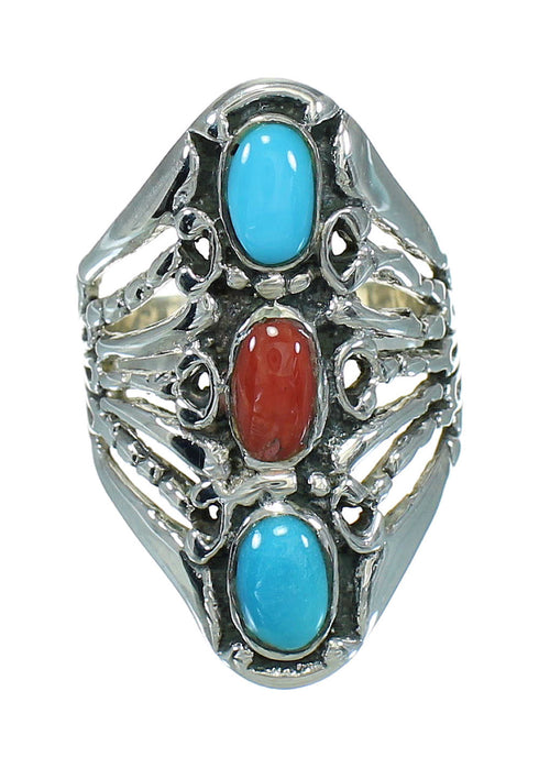 Coral And Turquoise Genuine Sterling Silver Southwest Ring Size 5-3/4 WX82559